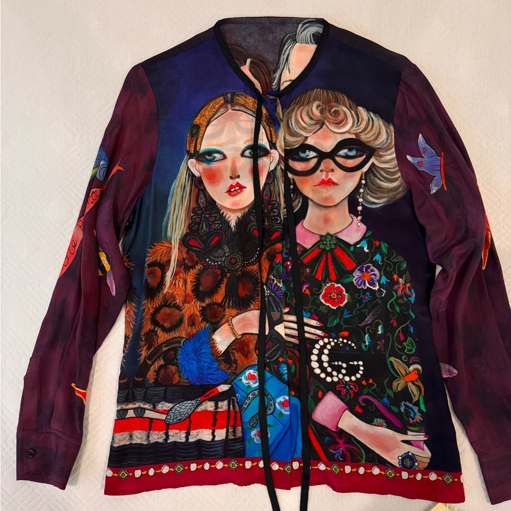 Silk shirt with art patterns